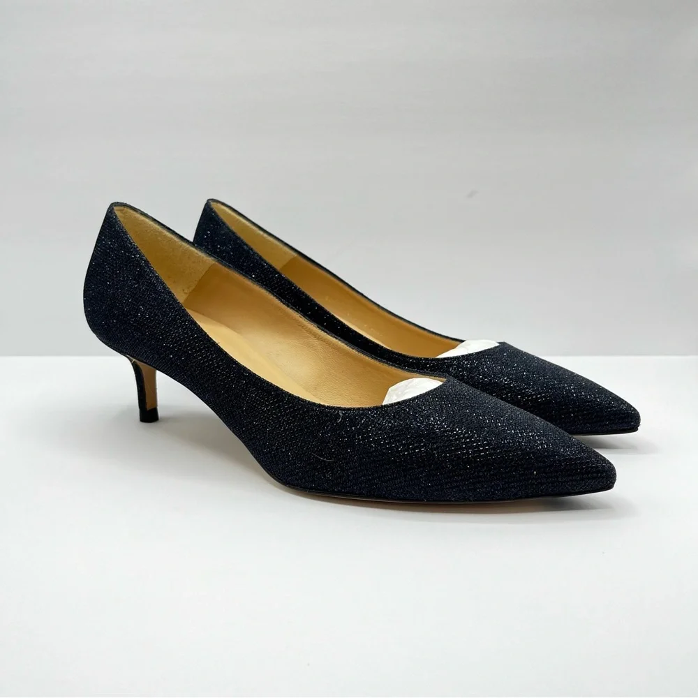 LK Bennett Women’s Sz 10.5 Audrey Kitten Heels Sparkle Navy Blue Wedding Fancy